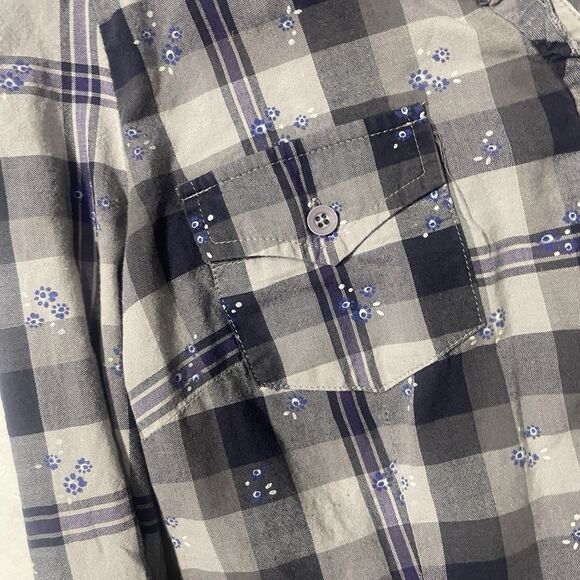 Y2K Decree Purple & Gray Floral Plaid Long Sleeve Button-Up Shirt Size Large - Picture 4 of 6